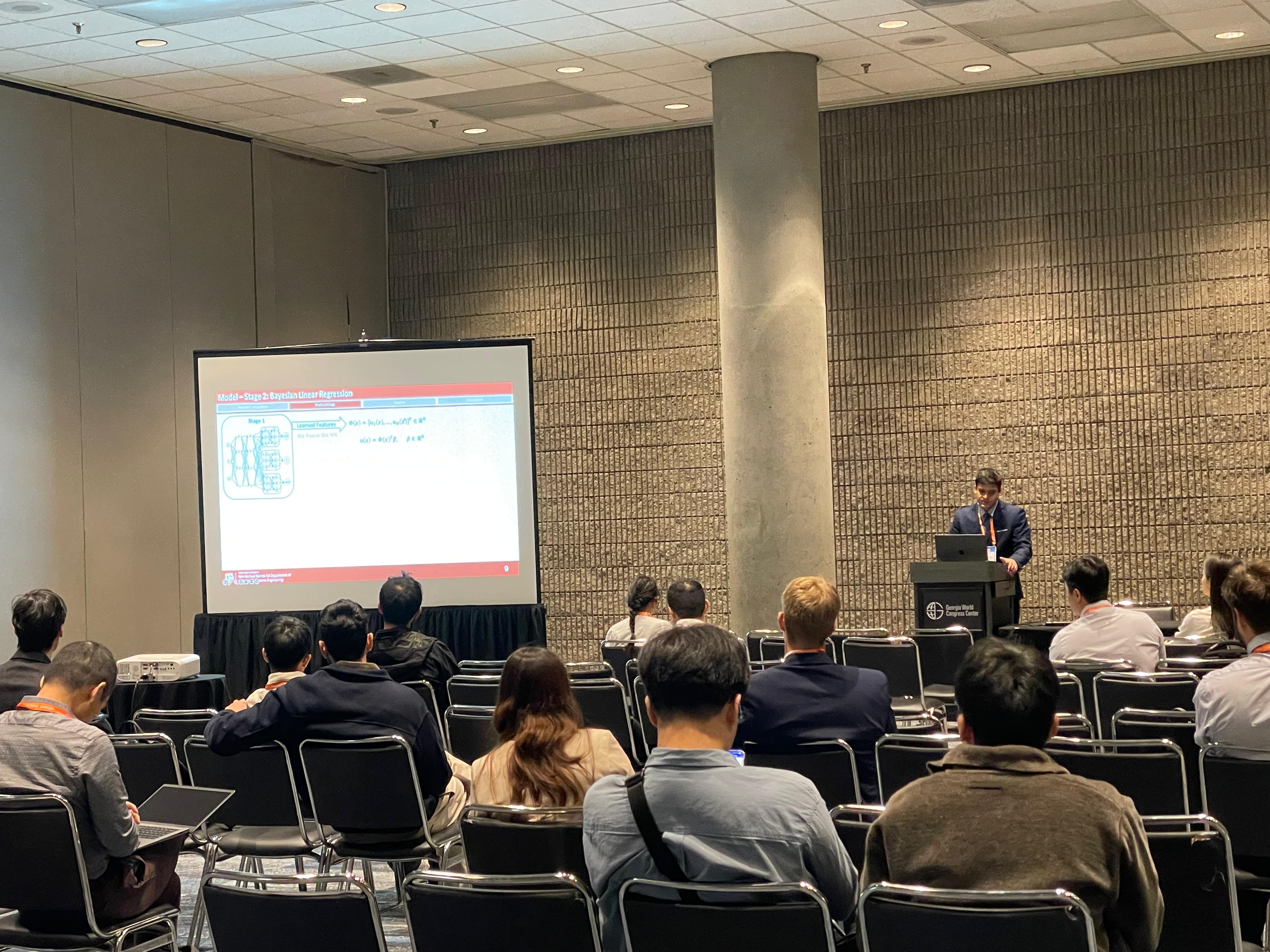 Sina Aghaee Dabaghan Fard presenting in a session room at INFORMS 2025.